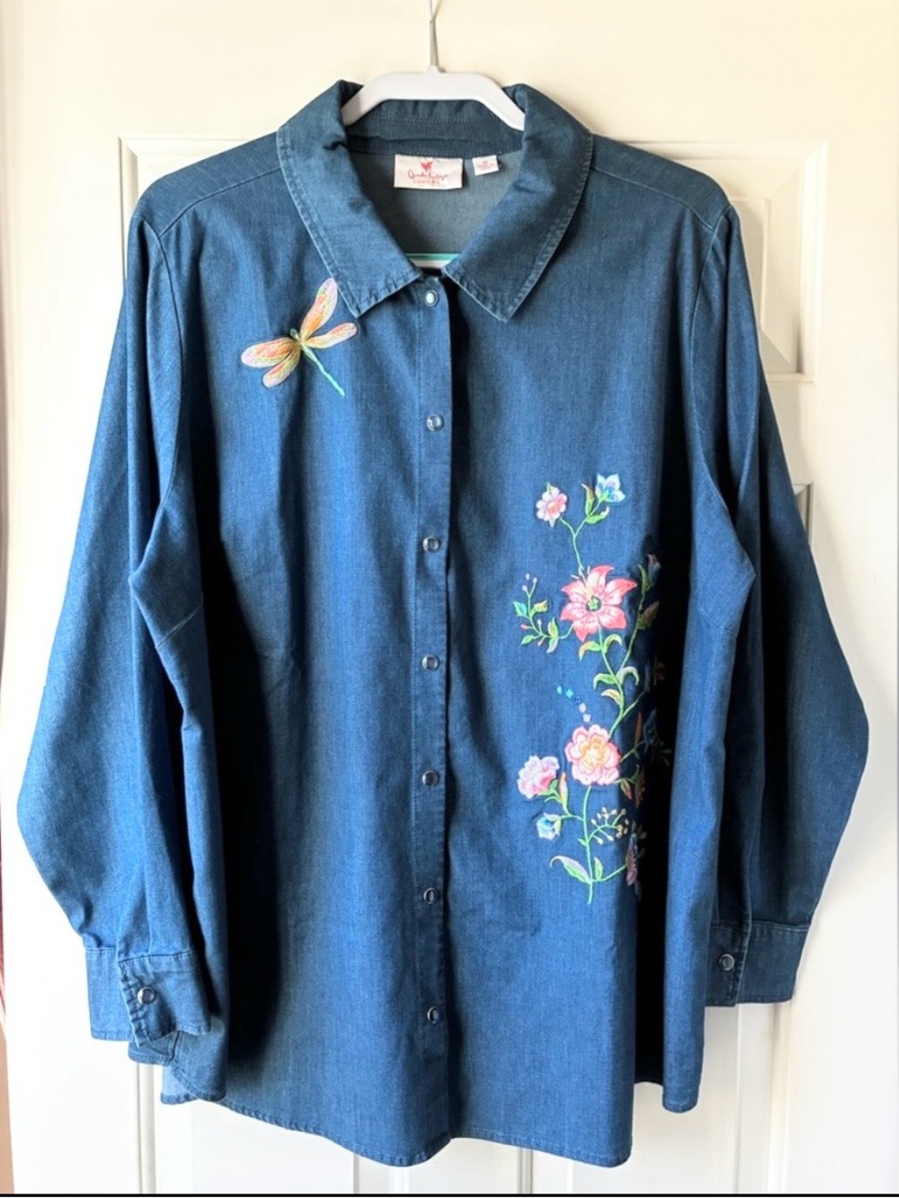 Quaker Factory Women’s Cotton Blend Shirt Embroidered Blue Size 1X